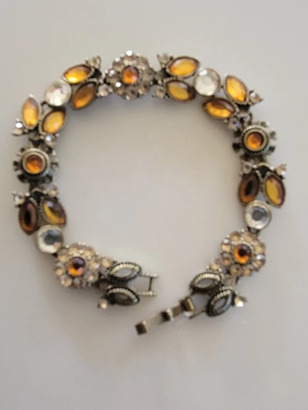 1960s Amber Rhinestone Bracelet & Matching Screw Back Earrings Set MCM Jewelry